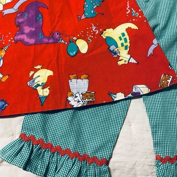 Matching Sets 199s Vintage Dinosaur Dino Barney Gingham Party Set Ric Rac Trim Ruffles Poshmark